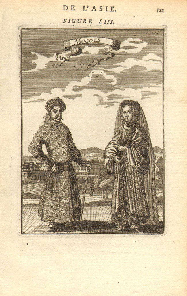 INDIA COSTUME. Man & woman at time of the Moghul Empire. 'Mogols'. MALLET 1683